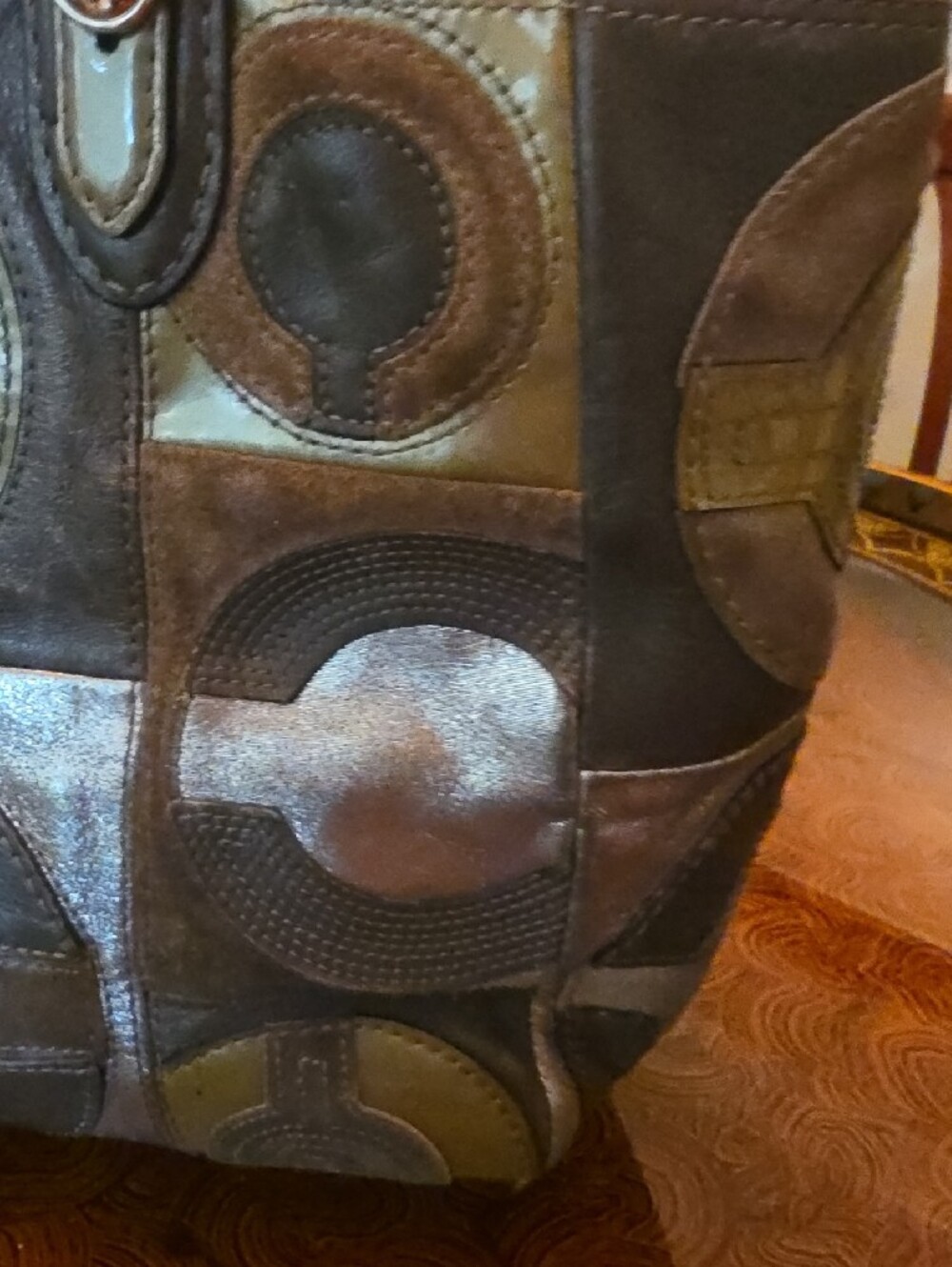 Coach MIA Patchwork Circle Leather Tote in Olive and Black - Picture 8 of 14